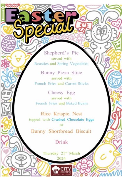 Image of Easter Special Menu. Thursday 21st March 